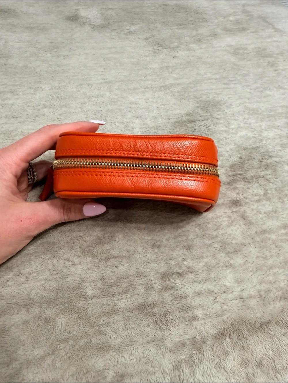 CHANEL Orange Leather Small Zip Pouch with Gold Logo Trim
